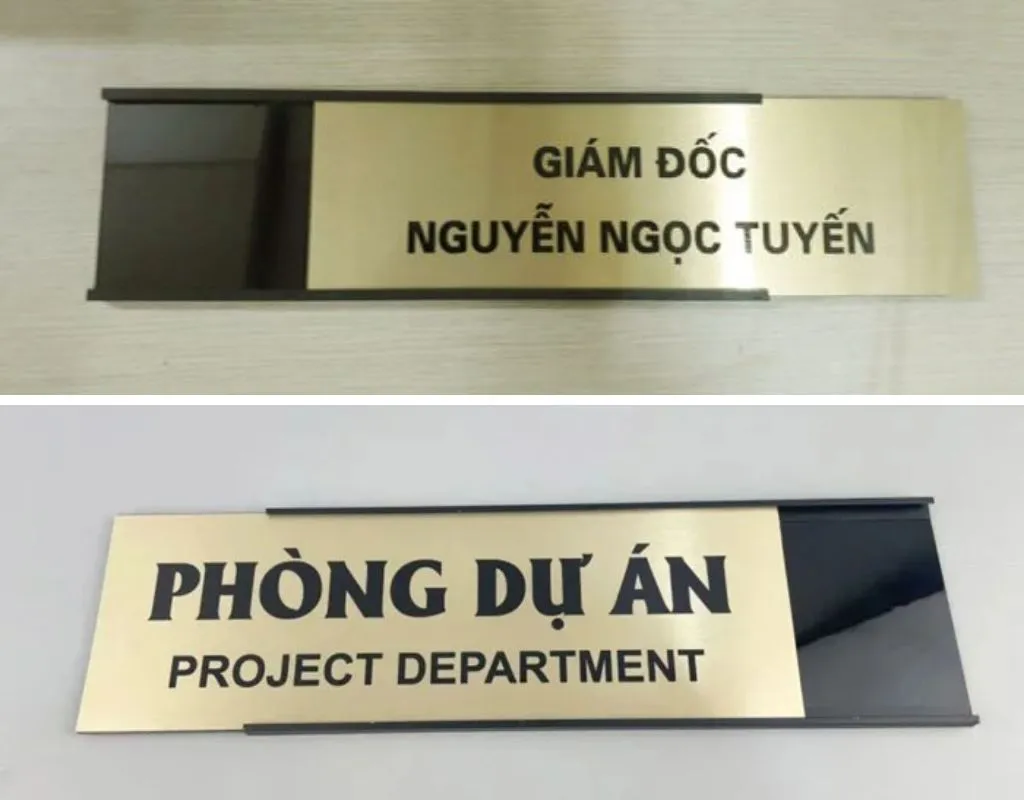 Ba chất liệu dẫn đầu hiện nay là mica – inox – gỗ. Mỗi loại có ưu/nhược điểm và bối cảnh ứng dụng khác nhau. Việc lựa chọn phụ thuộc phong cách văn phòng, ngân sách, yêu cầu độ bền.